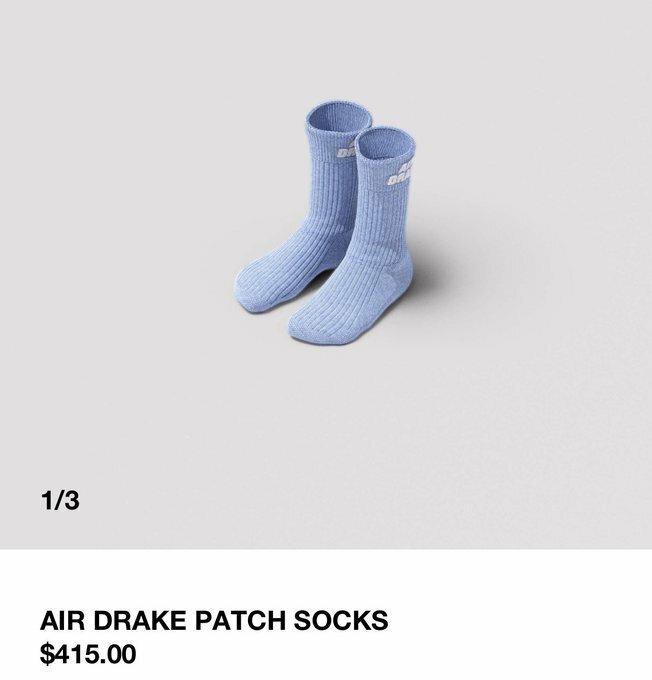 Photo of a pair of socks Drake is selling for $415 cause stir