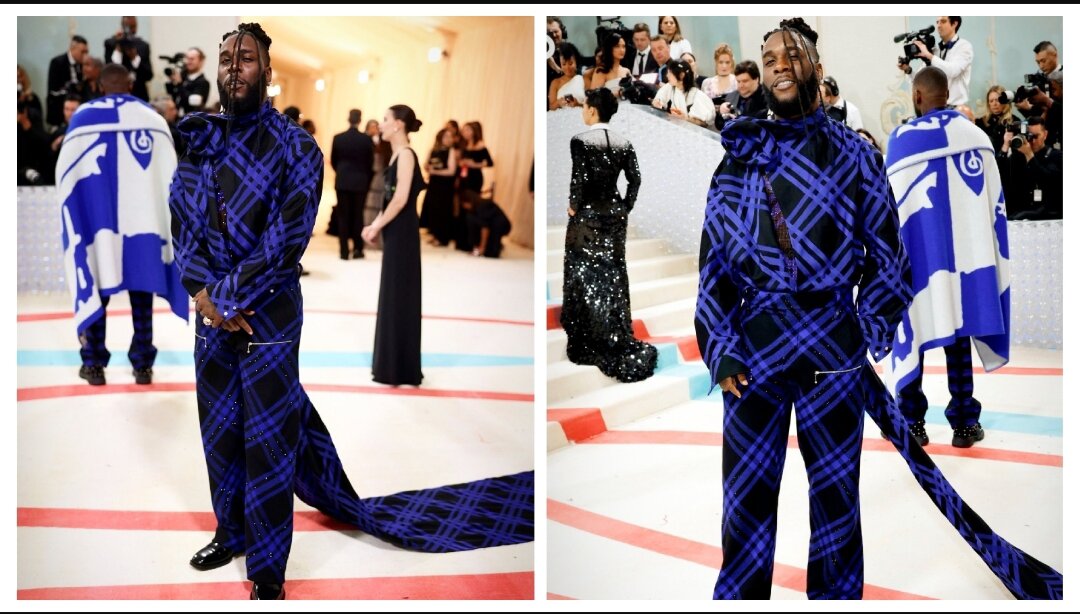 Here is Burna Boy's look in custom-made Burberry outfit on MET Gala 2023 red carpet